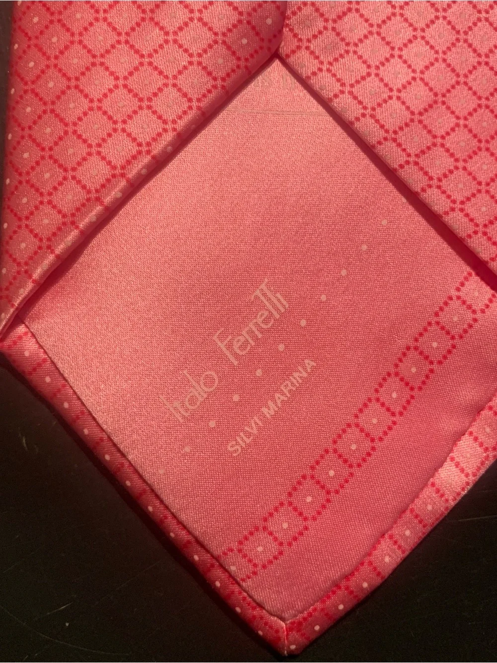 Italo Ferretti Mens Tie Necktie Silk Italy Pink Geometric Diamond Hand Made